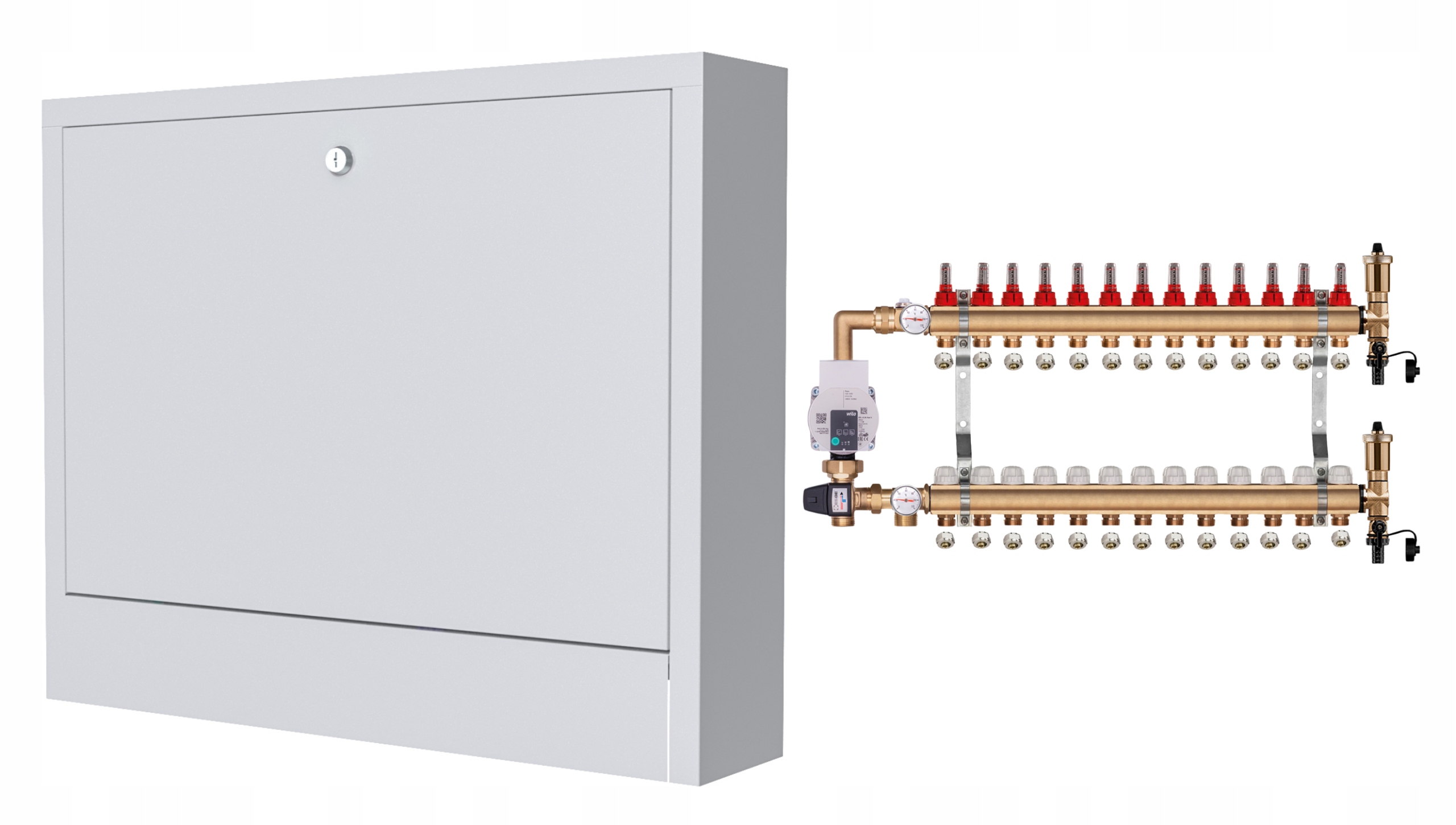 Mosazný Rozdělovač Pro Podlahovku 13 S Čerpadlem Wilo+nástěnná Skříňka+pex
