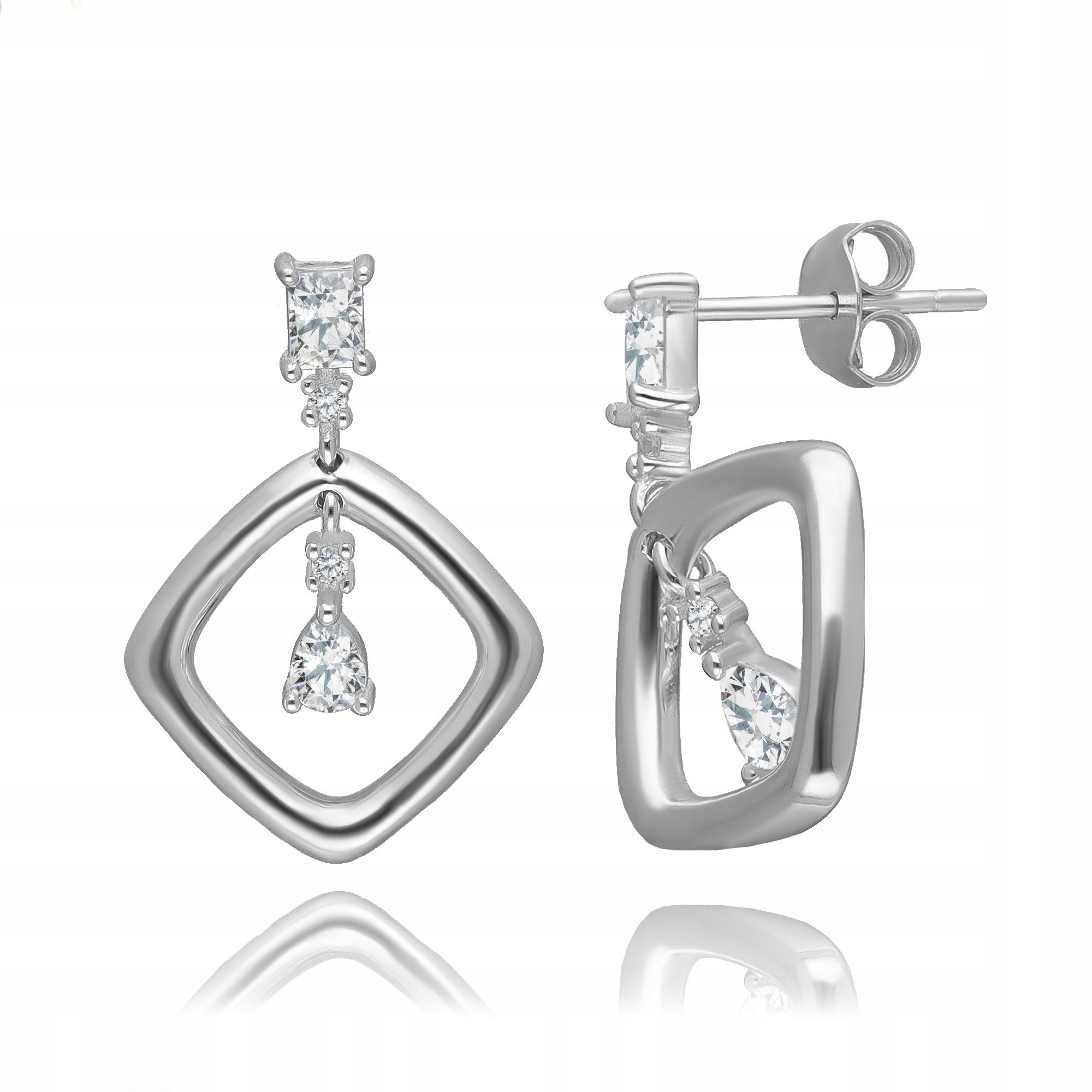 Stříbrné Náušnice S Rhodiovanými Zirkony Na Tyči