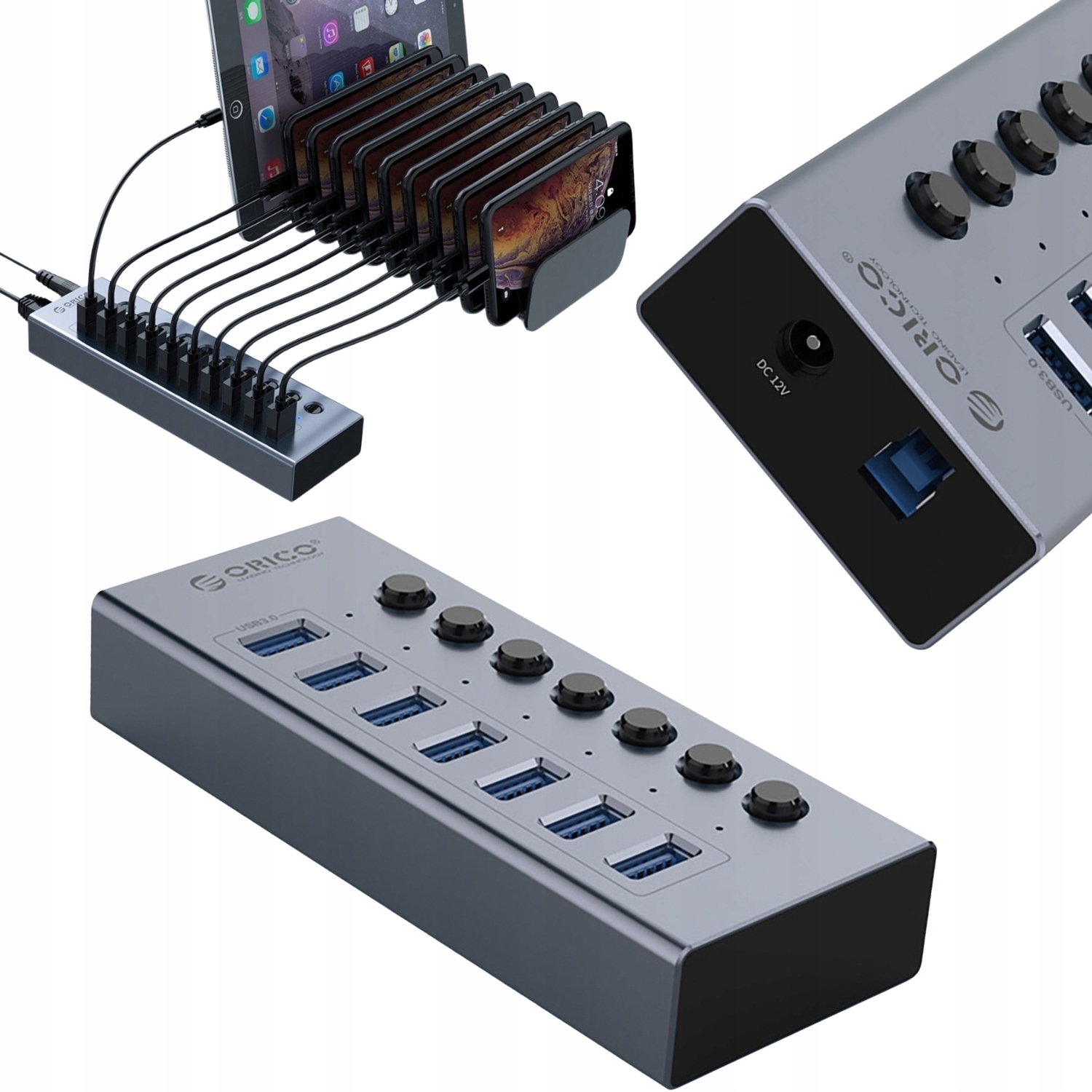 Multifunkční Hub Adaptér Vypínače 7v1 7x Usb-a 3.0 Orico