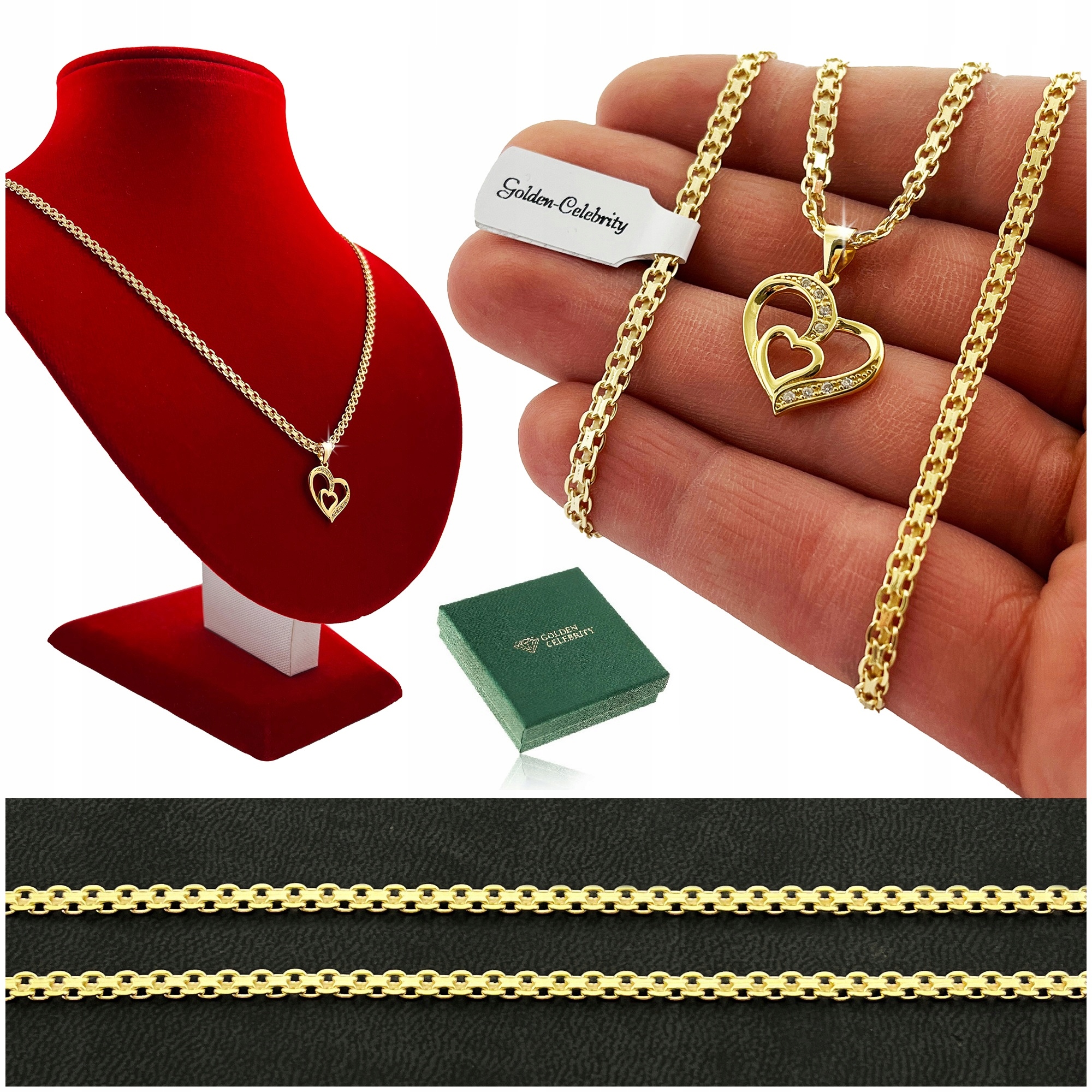 Zlatý Silný Řetízek Bismark Srdce Se Zirkony Ryzost 925 Dárek Gravírování