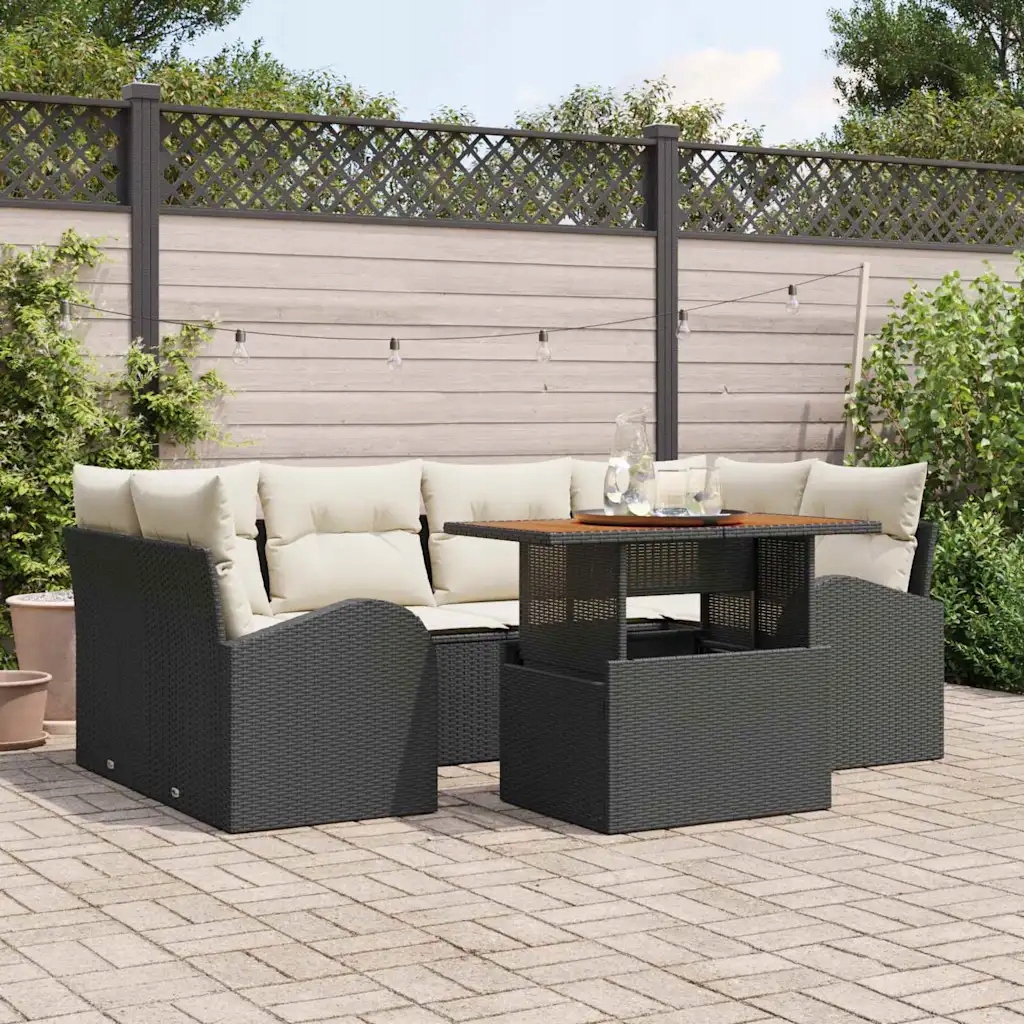 Sada zahradních pohovek 7 pcs Černá a krémová 100 x 55 x 73 cm Černá 334953