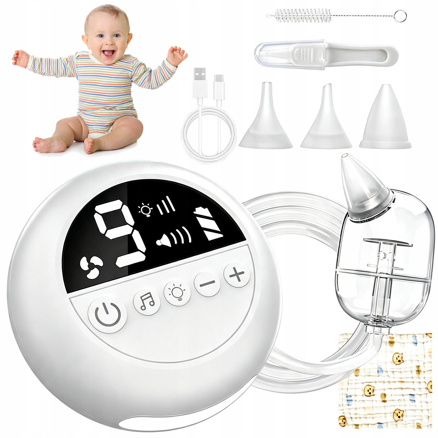 Aspirator Do Nosa Elektryczny Dla Dzieci Z Muzyką Lampką Led Usb 9 Trybów