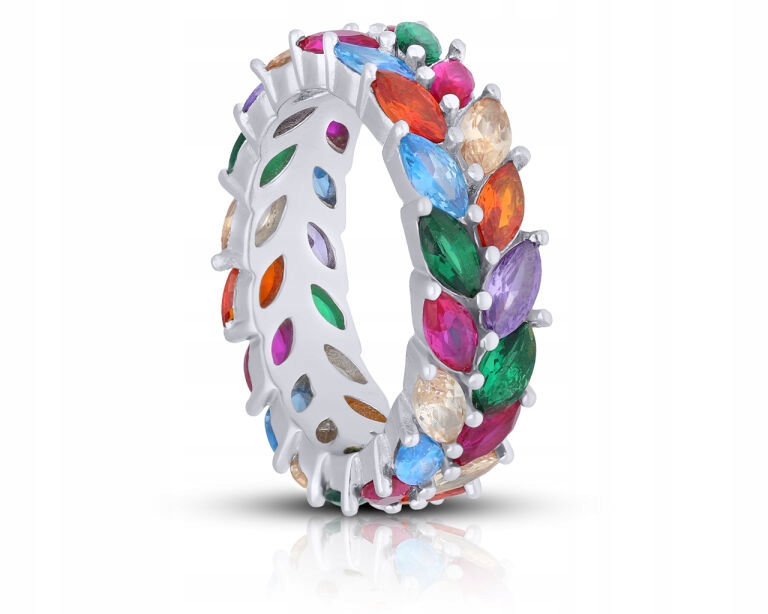 Prstýnek Barevné Zirkony Kolem Široký prsten vel.13 ryzost 925