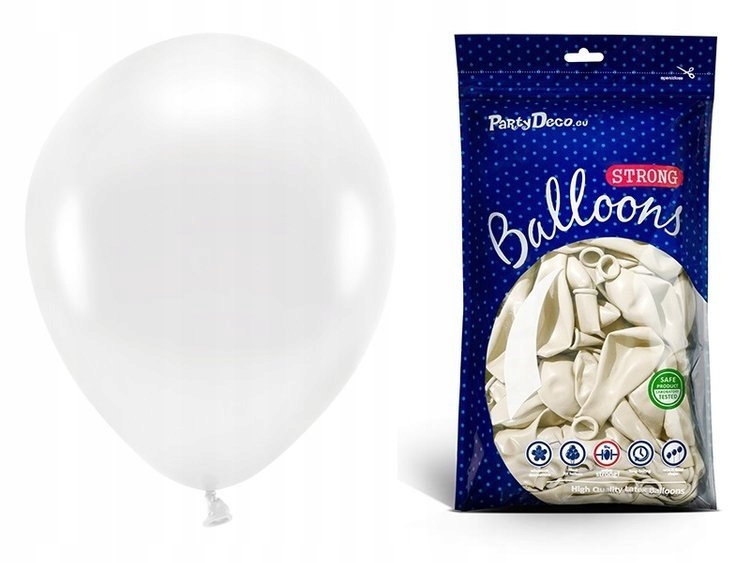 

Balony metaliczne białe urodziny 30cm 50 sztuk