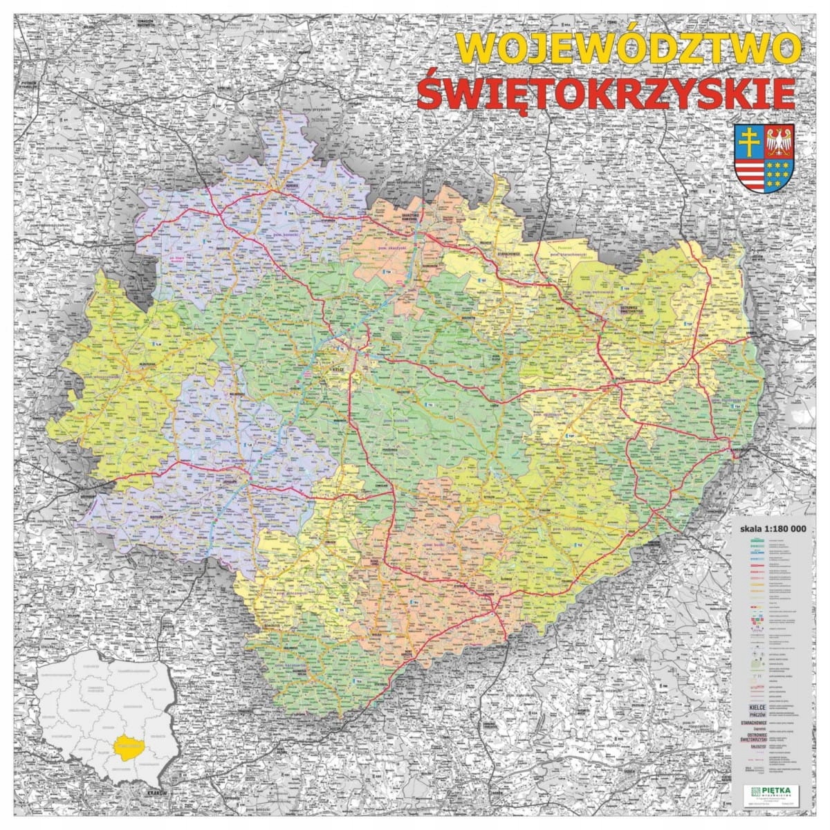 Województwo Świętokrzyskie Mapa Ścienna Adm.-drog.