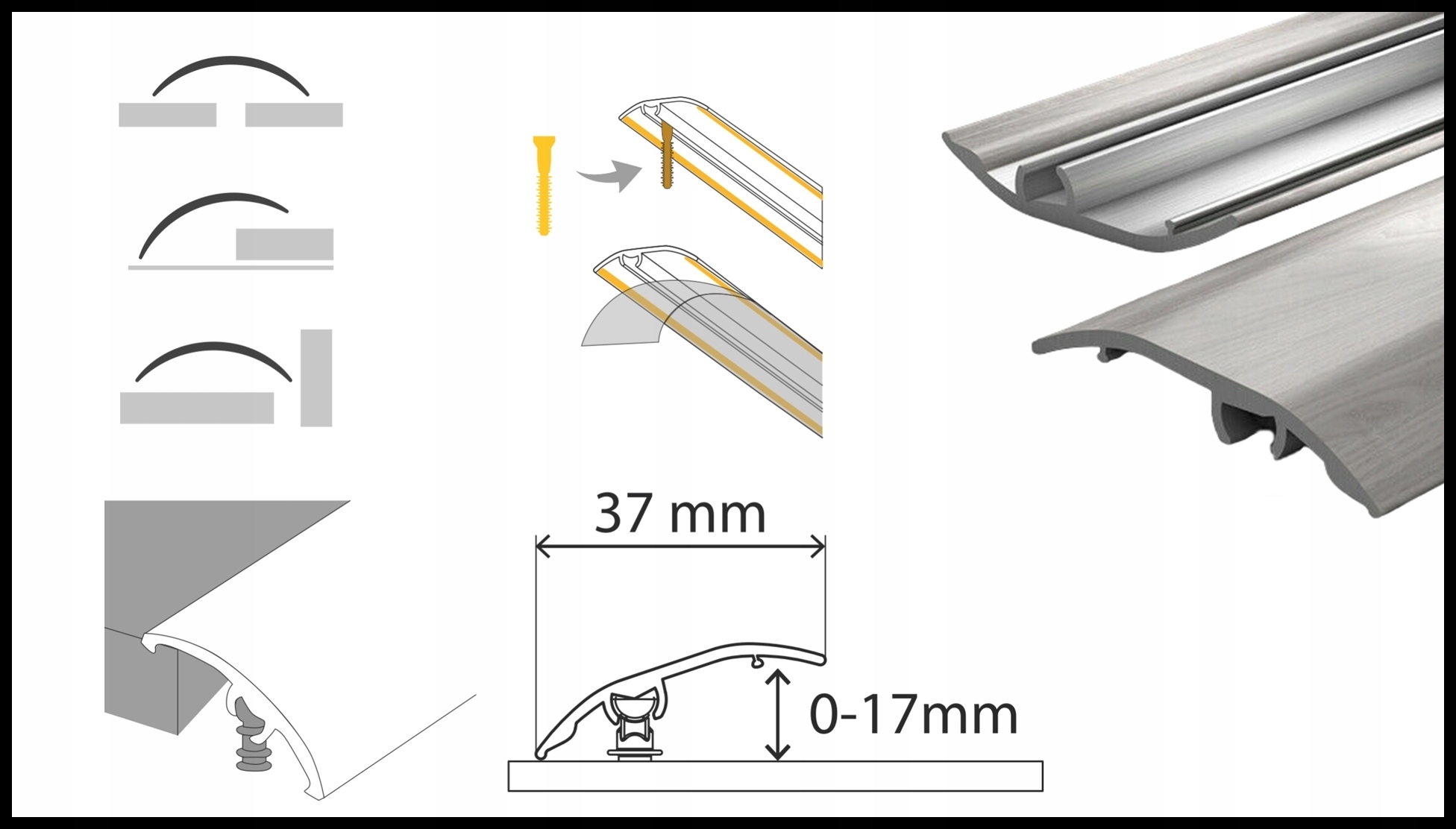 Listwa SAMOPRZYLEPNA Progowa Aluminiowa 37mm x 93cm, DĄB SCANDINAVIAN Kod producenta Listwa Progowa