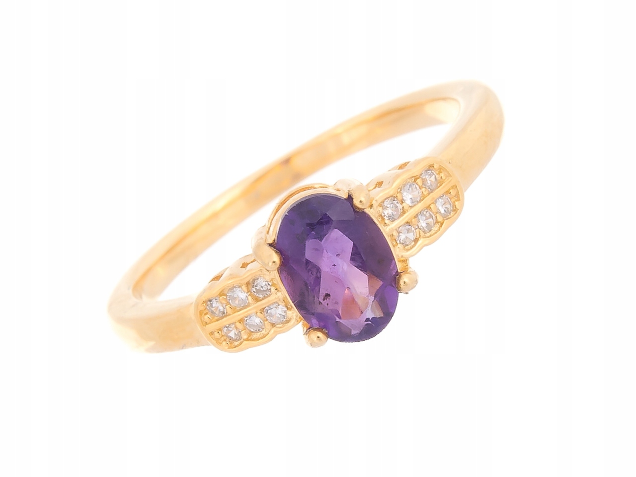 Stříbrný Prstýnek VEL.20 Pozlacený Ametyst Přírodní Dárek