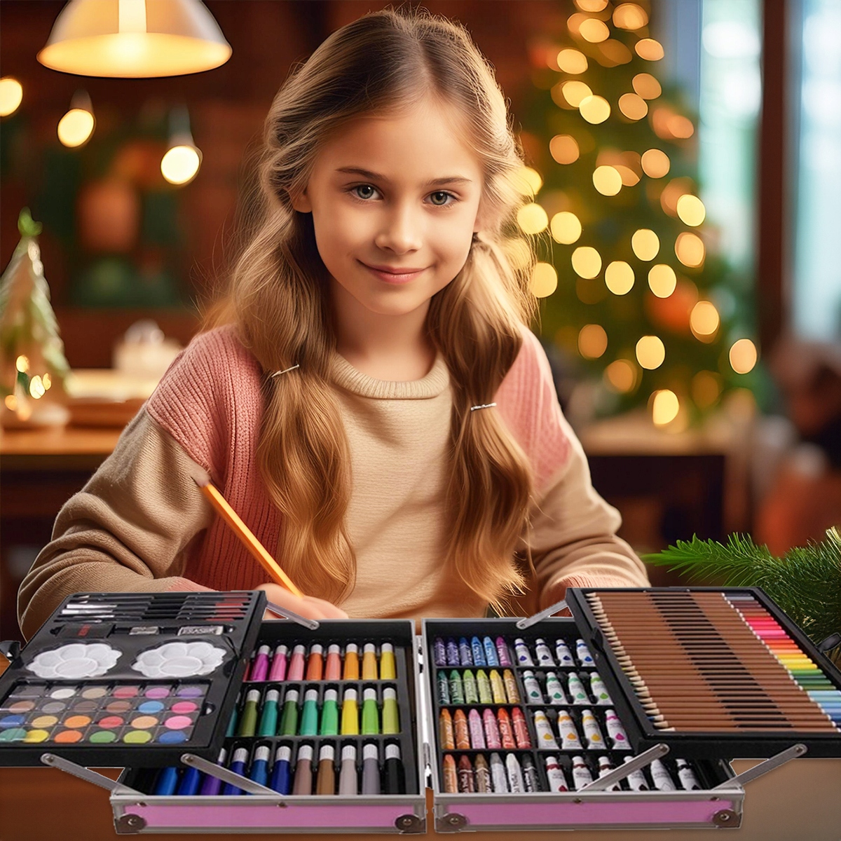 ZESTAW ARTYSTYCZNY DZIECI malowania rysowania Farby Kredki WALIZKA 145 EL Marka Stator