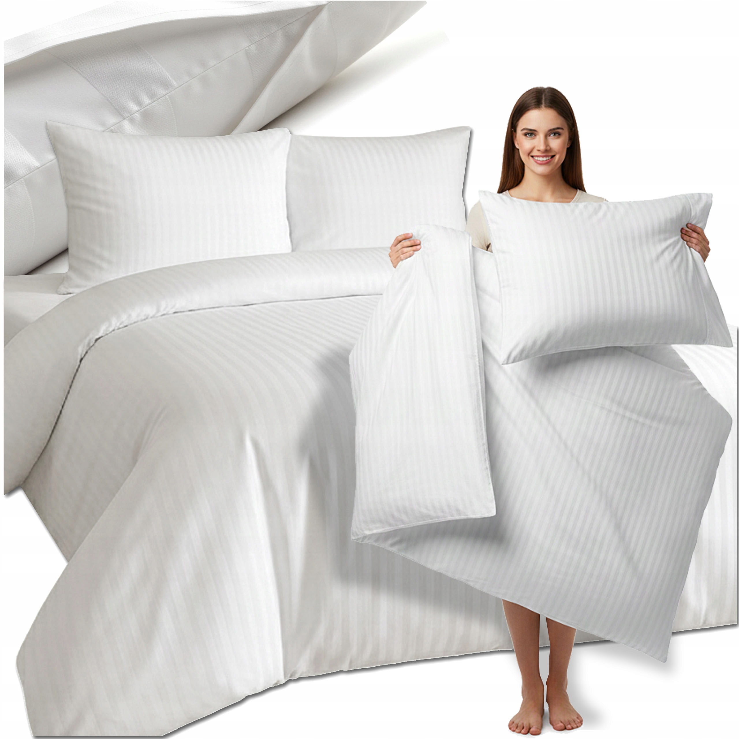 Povlečení 160x200 Damašek 50x70 Bavlna Bílá Měkká Komfortová Trvanlivá