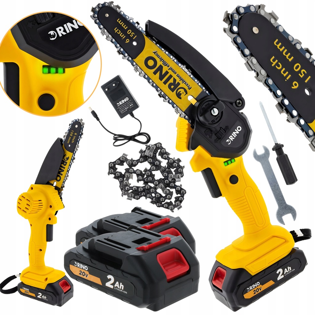 Řetězová Pila Akumulátorová 20V Rino Větvení Mini Pila 2X Aku 2AH