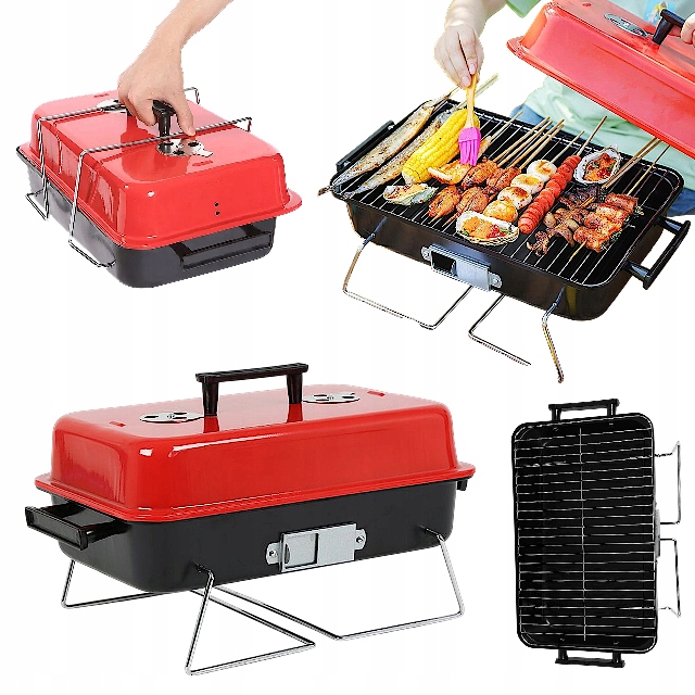 Grill węglowy składany turystyczny z pokrywą Bbq walizka przenośny kompakt