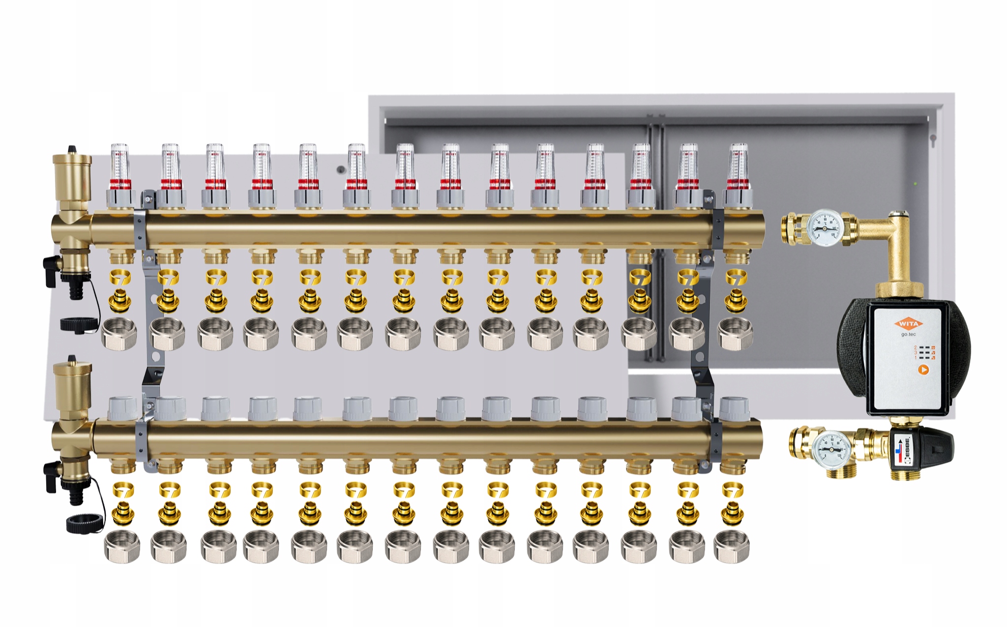 Rozdělovač pro podlahu 14 okruhů Nástěnná skříňka Čerpadlo Wita Pex