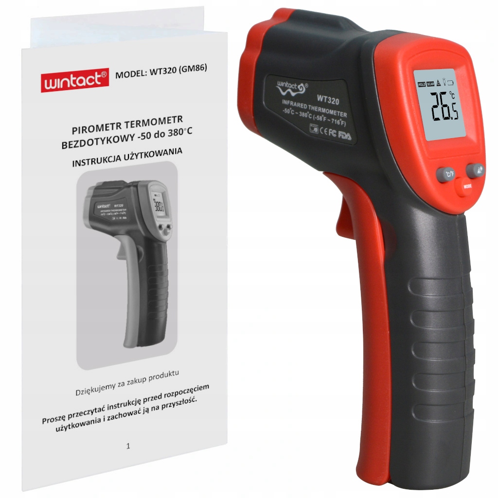 Pirometr termometr laserowy bezdotykowy -50 +380°C Model WT320