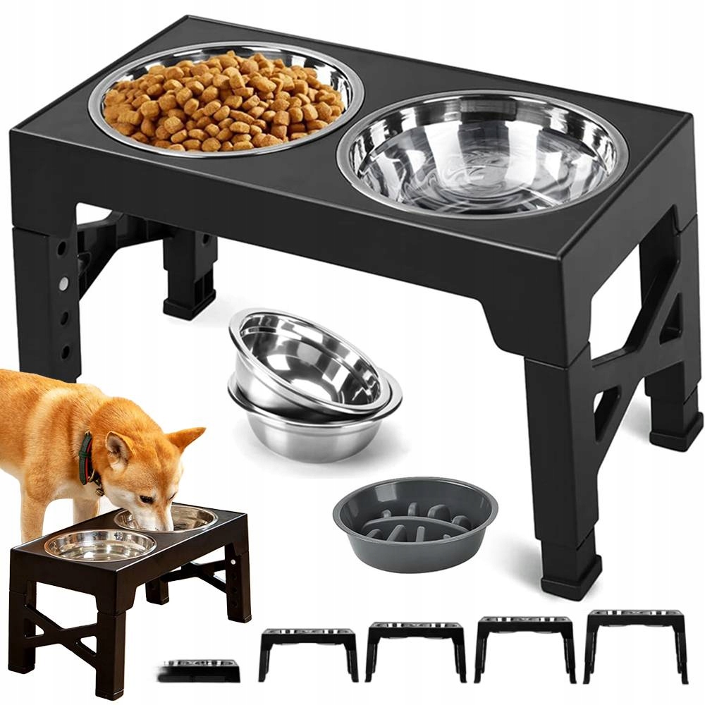 Levně Misky Pro Psa Na Stojanu Na Krmivo S Vodou, Nastavitelná, Velká, Zpomalovací