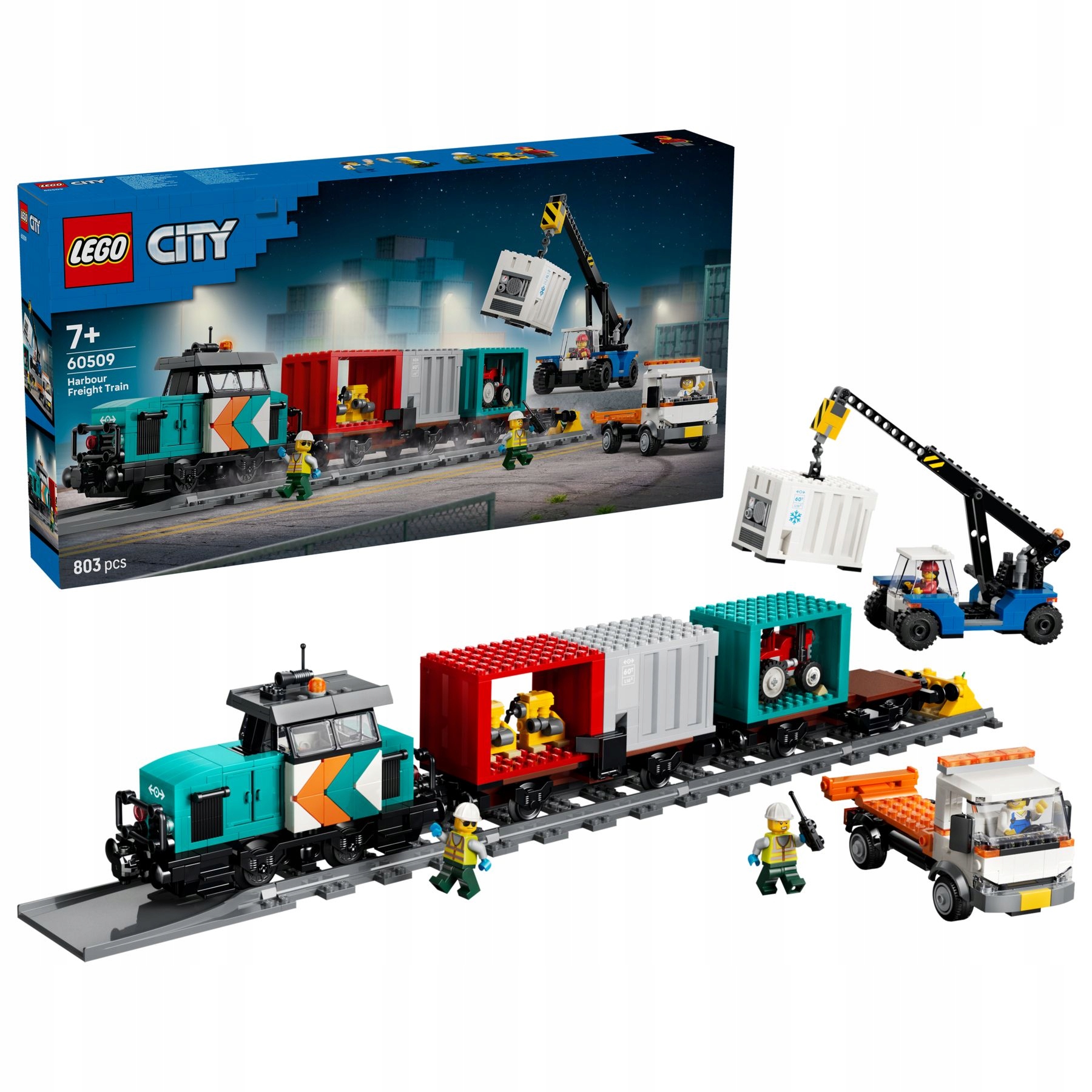 Lego City 60509 Přístavní nákladní vlak Jeřáb Nákladní automobil 803 dílků 7+