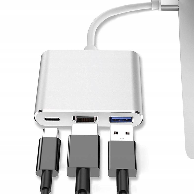 Przejściówka Adapter 3w1 HUB USB-C 3.1 PD do HDMI Waga produktu z opakowaniem jednostkowym 0.052 kg