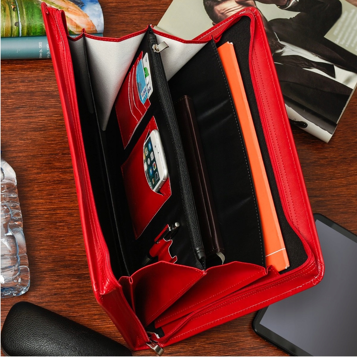 AKTÓWKA TECZKA MĘSKA SKÓRZANA BIWUAR ORGANIZER A4 Model I56red
