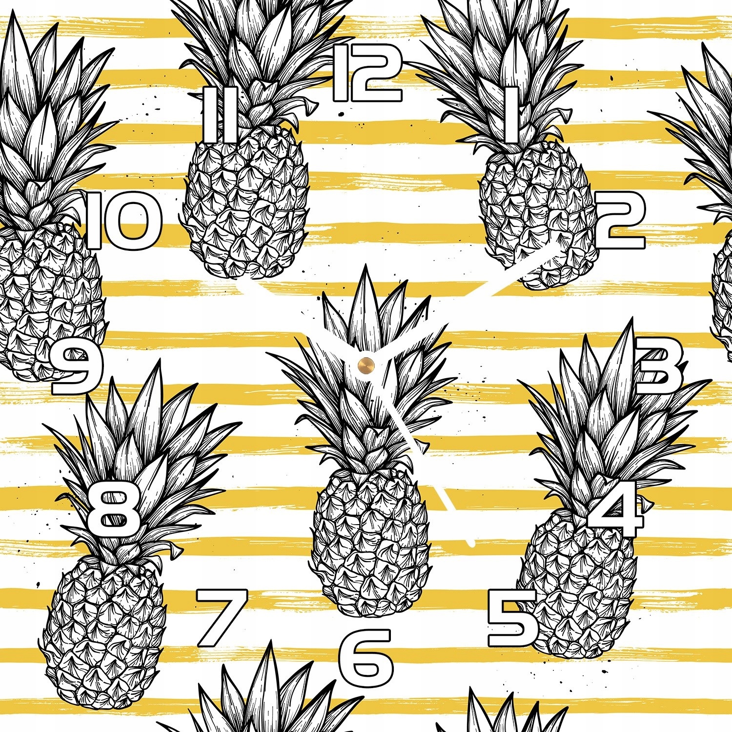 

Cichy zegar szklany Ananas na pasiastym tle 30x30