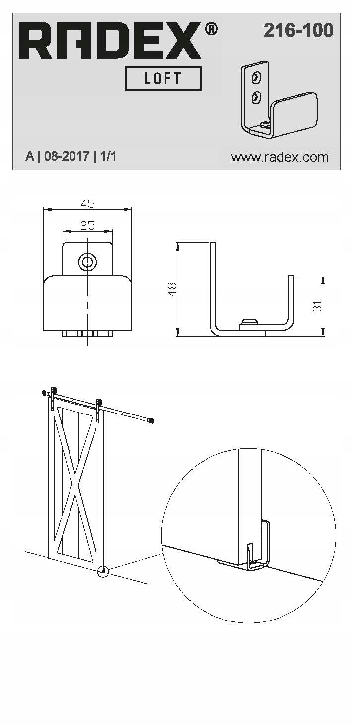 BOTTOM GUIDE, mounted to the wall, bla mat 216-100 Marka Radex