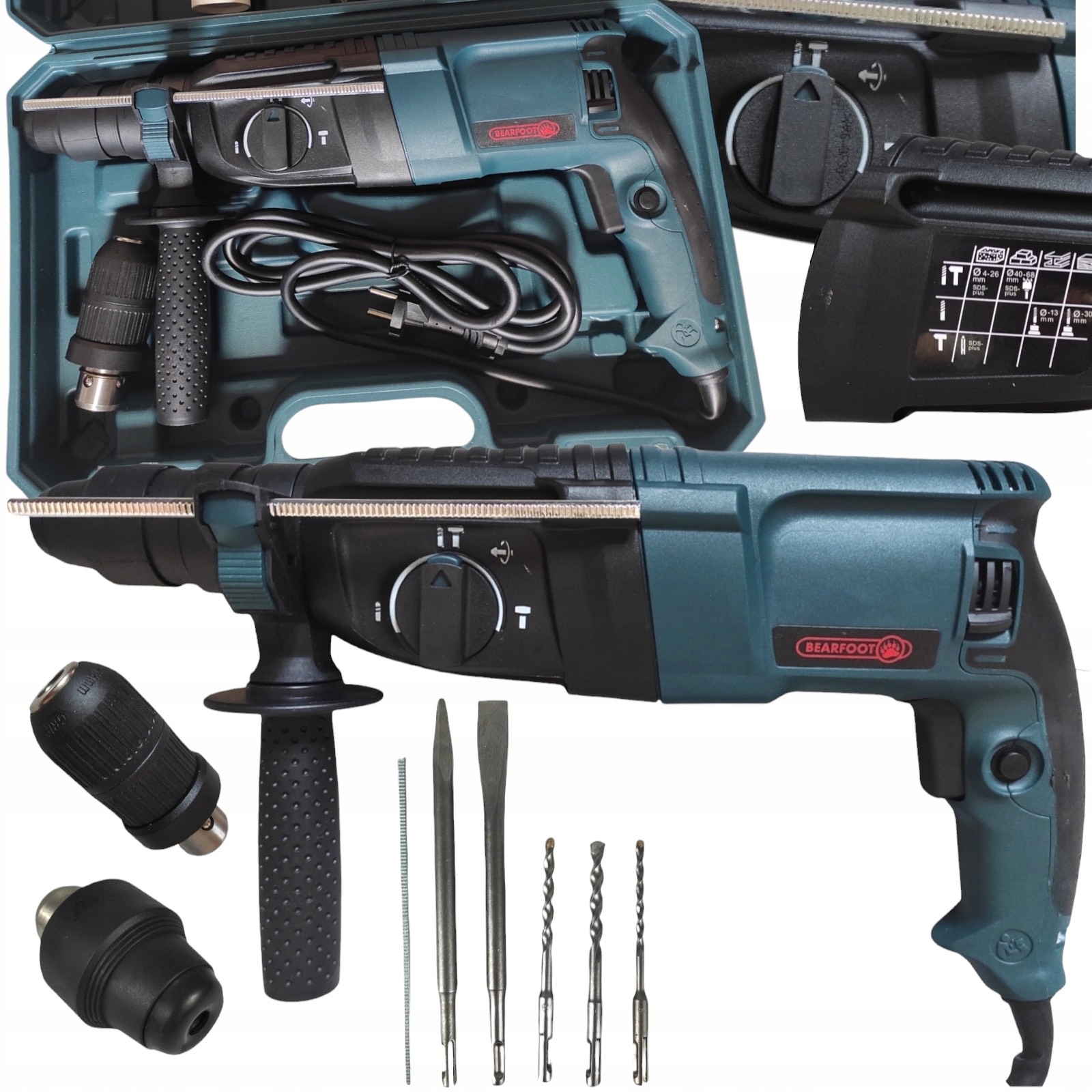 Młotowiertarka wiertarka młot udarowy 2600W Sds Puls zestaw walizka wiertła