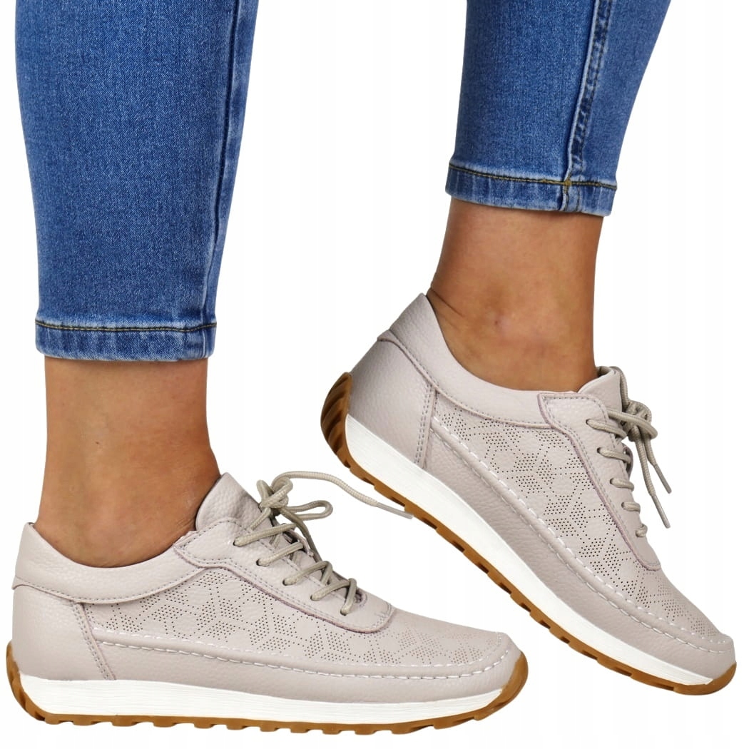 iButy Tenisky Dámské Boty Ažurové Kožené Šedé Coffe Měkké Pohodlné