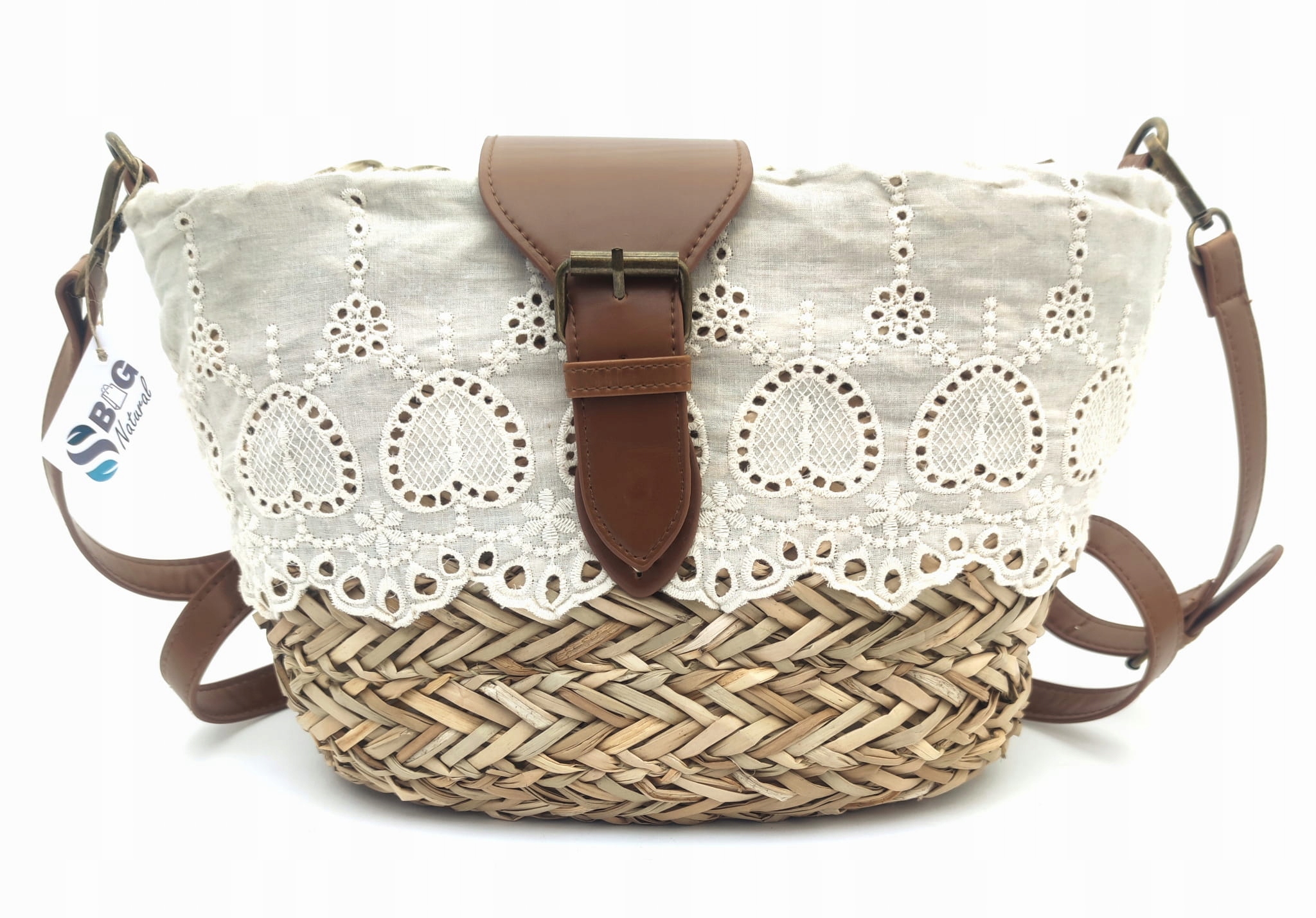 Taška s košíkem kabelka přes rameno z mořské trávy Boho crossbody slaměná