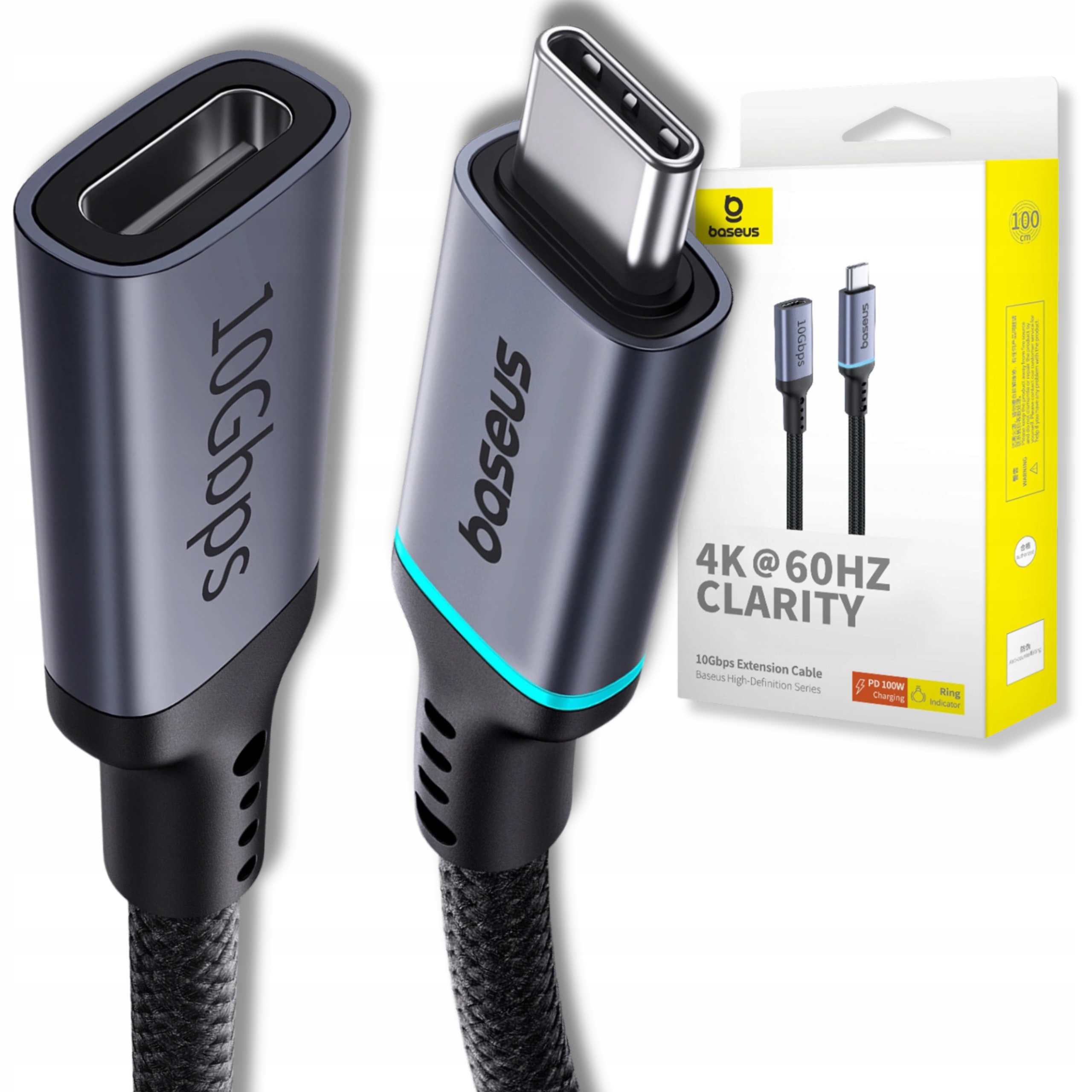 BASEUS PRZEDŁUŻACZ USB-C SZYBKI KABEL MOCNY PRZEWÓD UNIWERSALNY TYP C 1m