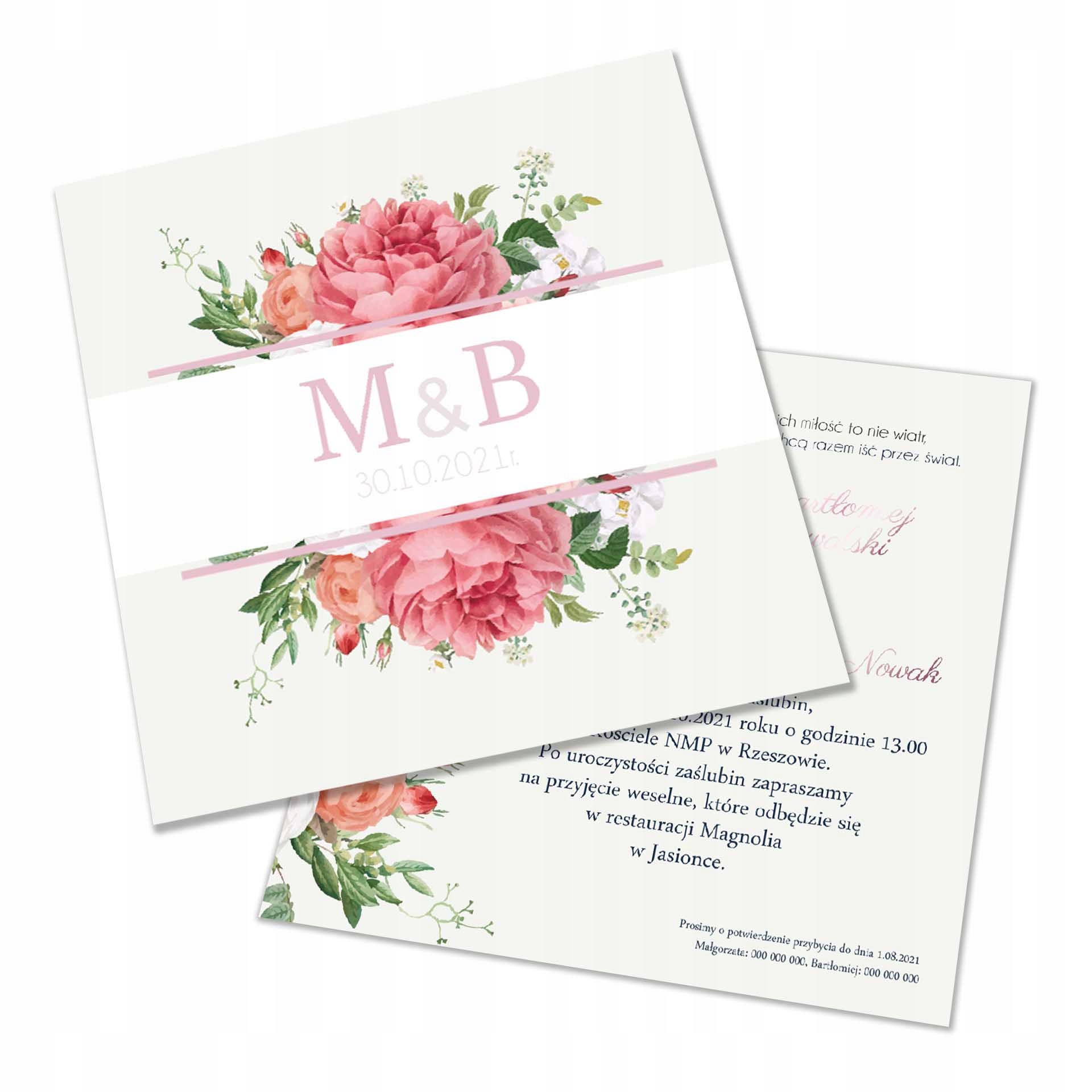 ZAPROSZENIA ŚLUBNE KWADRAT 14x14cm + koperta Kolor dominujący biały