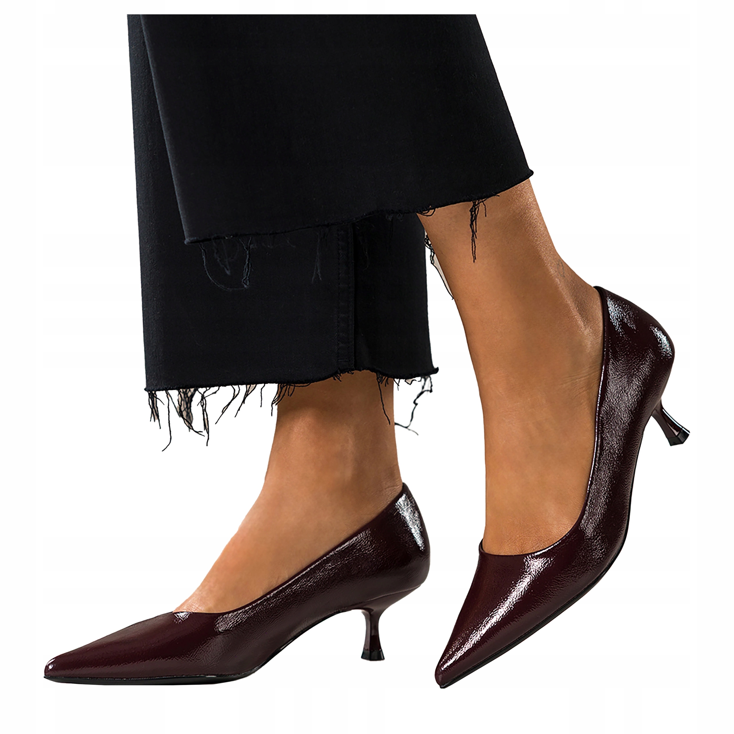 Bordové Lodičky Dámské Pohodlné Lakované Podpatky Sklenička Modne r 36