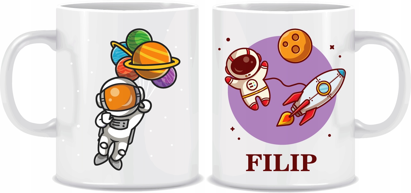 

Kubek z Kosmosem kosmonauta rakieta + Imię Dziecka