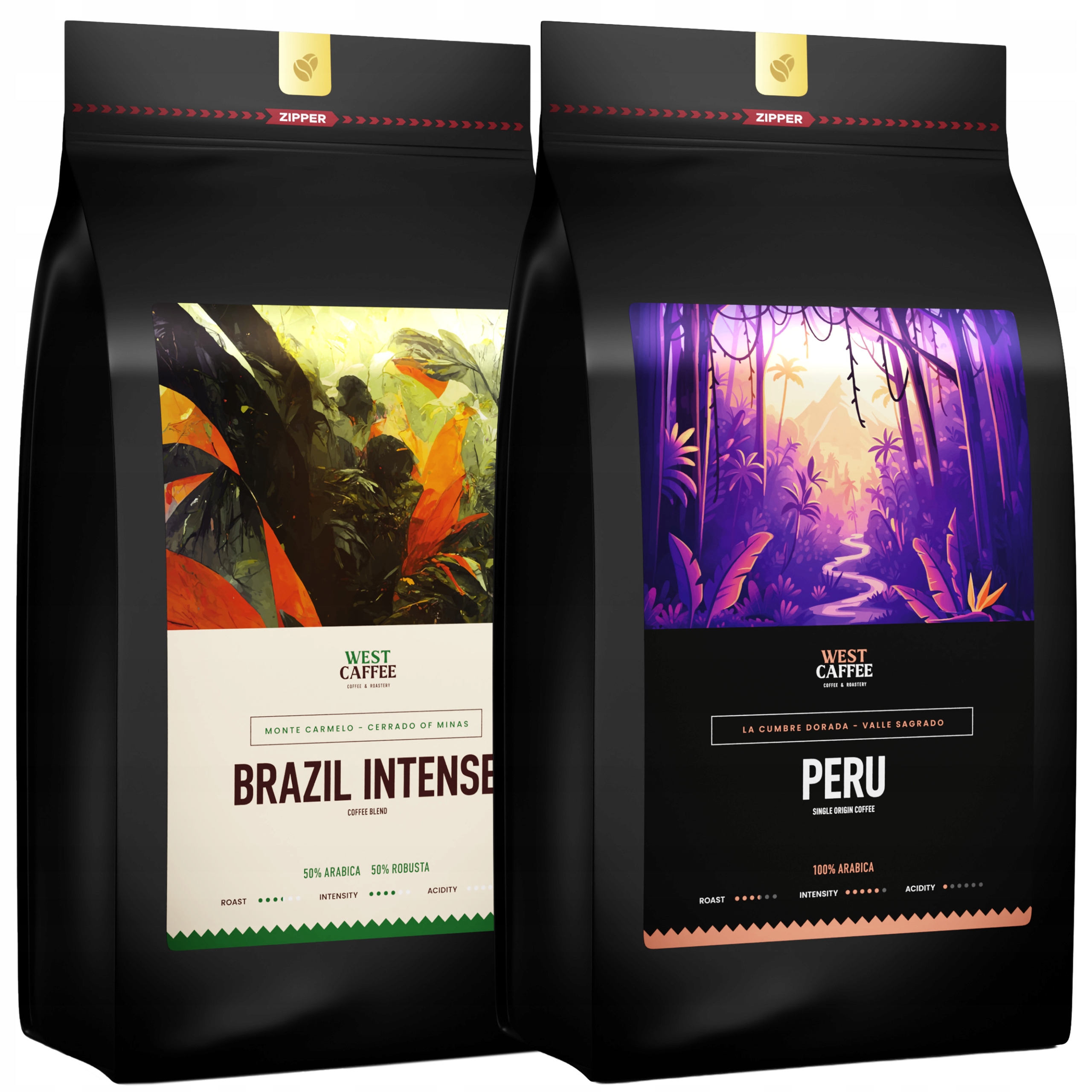 Levně Káva Zrnková Brazil Intense Peru Set 2kg Čerstvě pražená West Caffee