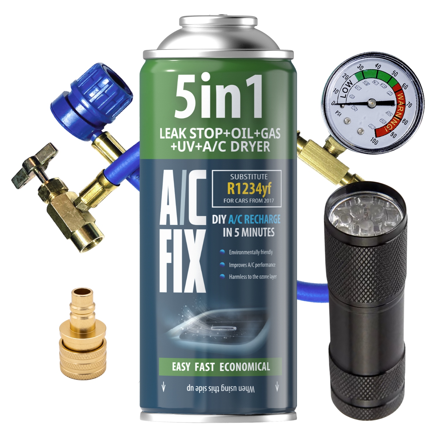 Chladicí médium Ac Fix 5v1 Uv Olej na plyn R1234yf Kabel Svítilna Adaptér