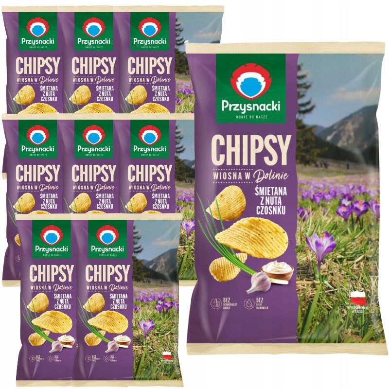 Levně Przysnacki Chipsy s příchutí smetany a česnekem 130 g