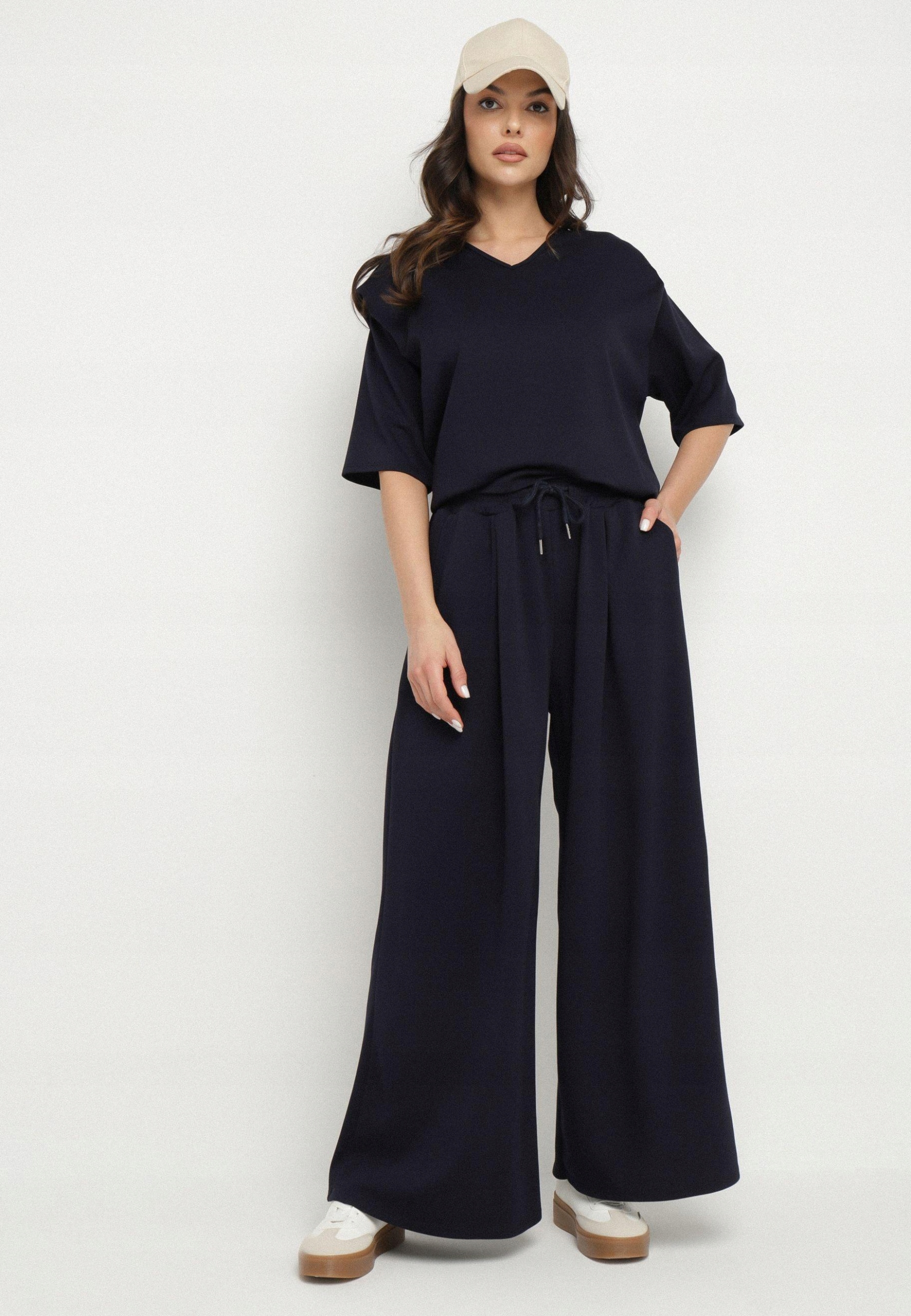Letní tmavě modrý komplet s viskózou Chic Minimalistický Casual Born2be S/m