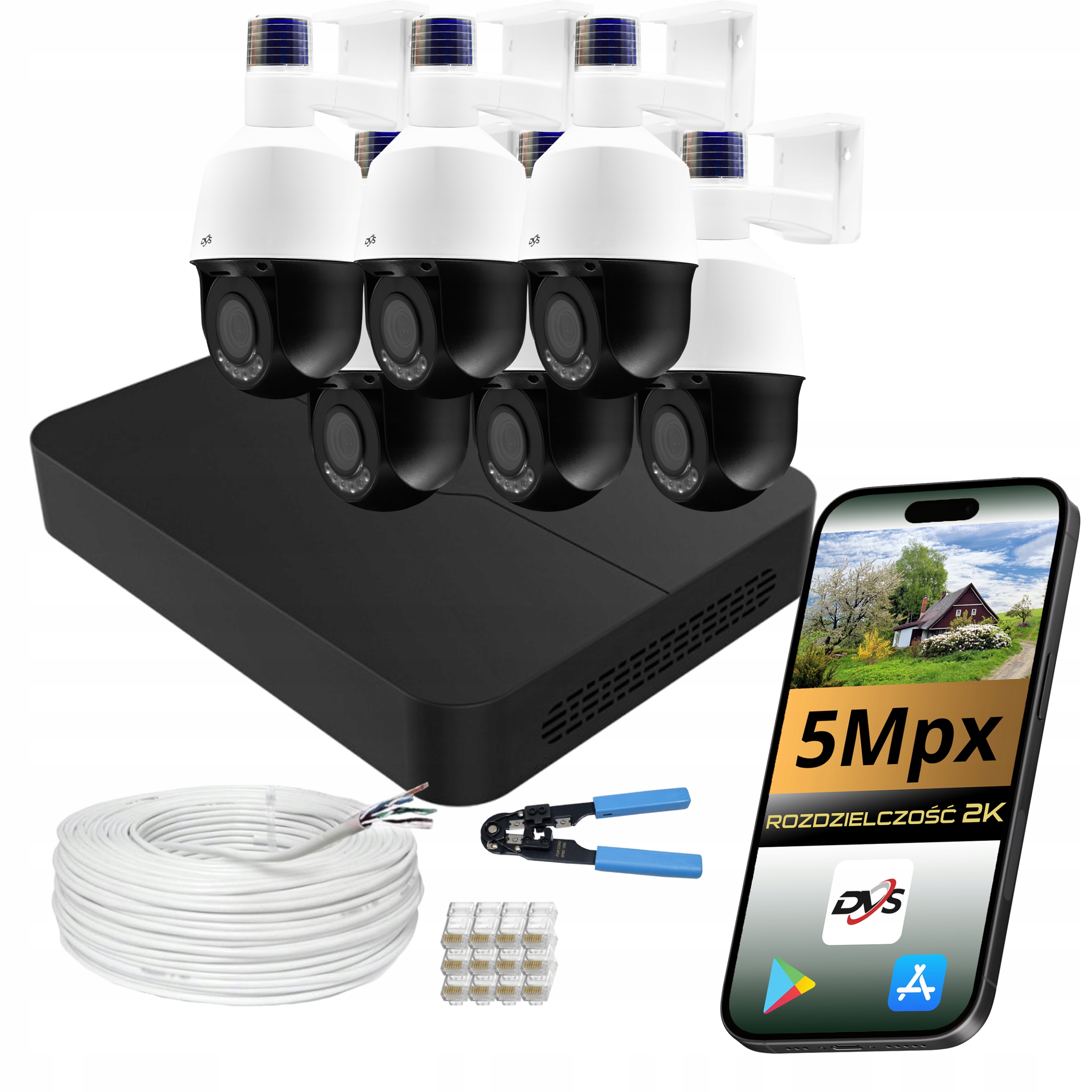 Domácí Monitorovací Set 6x Otočná Ip Kamera PoE 5Mpx Smart Line Si Ai Dvs