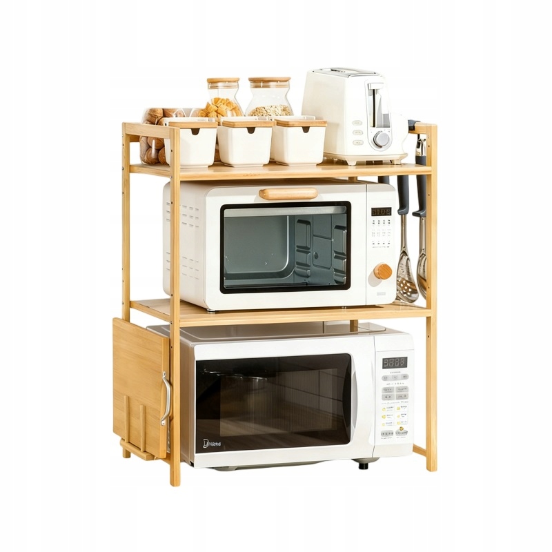 Polička Na Mikrovlnnou Troubu Kuchyňský Stojan Dřevěný Regál Bambusové Koření