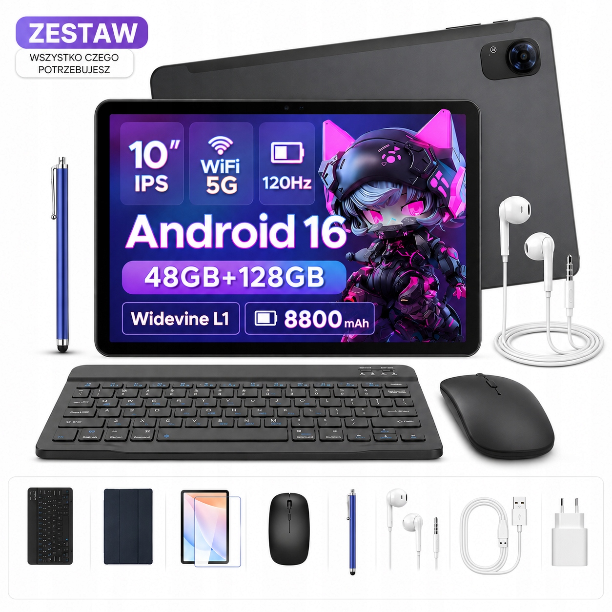 Tablet 10,1'' 2v1 Aorlym P10PRO 48+128GB Android 16 Sada s klávesnicou a dotykovým perom