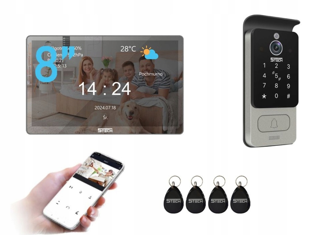 Zrcadlový 2-žilový videotelefon 5TECH WiFi Fhd 8" Virgo One PLUS(M)/82228