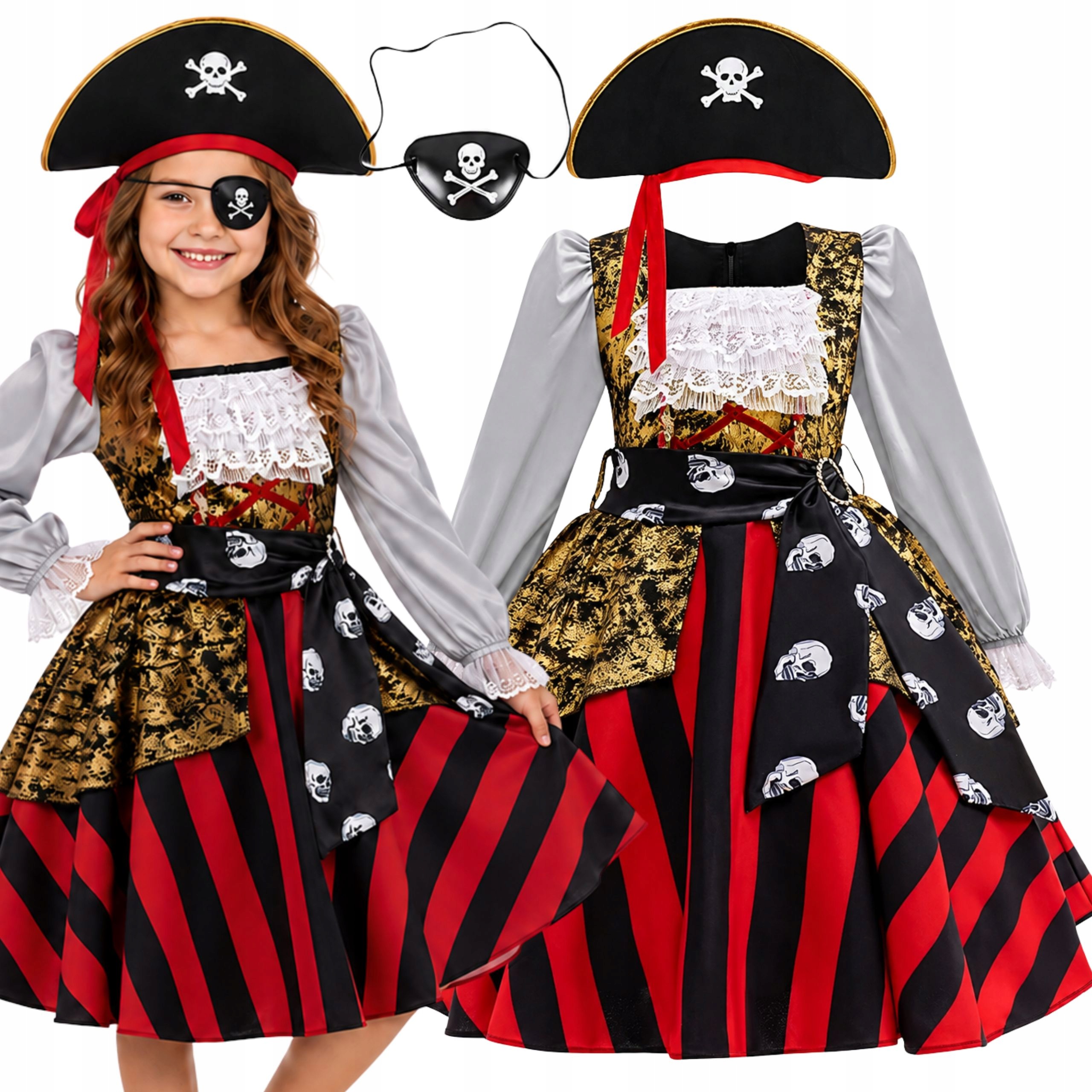 Strój Piratki Przebranie Korsarki Sukienka Piracka Kapelusz Na Bal 116 122