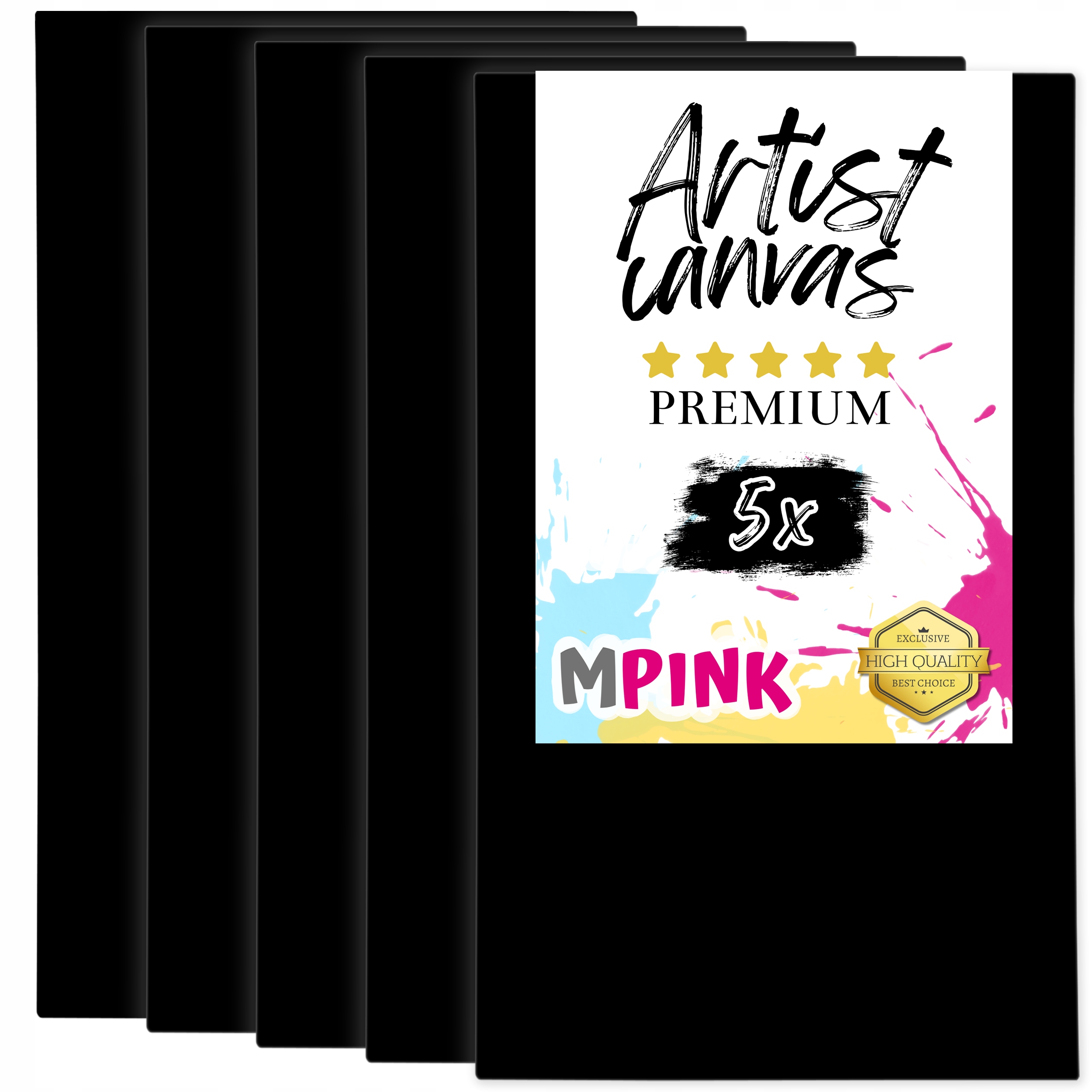 Sada 5 x Malířské Plátno 30 x 50 cm Černé plátno Ideální pro malování