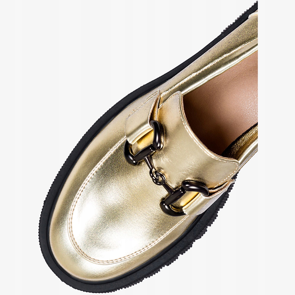 MOKASYNY PÓŁBUTY DAMSKIE BUTY MODNE NA PLATFORMIE ZŁOTE ZE SPRZĄCZKĄ NEW 41 Kolor złoty