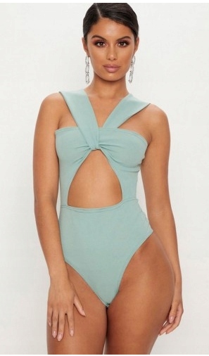 PRETTYLITTLETHING MIĘTOWE WYCIĘTE BODY 36