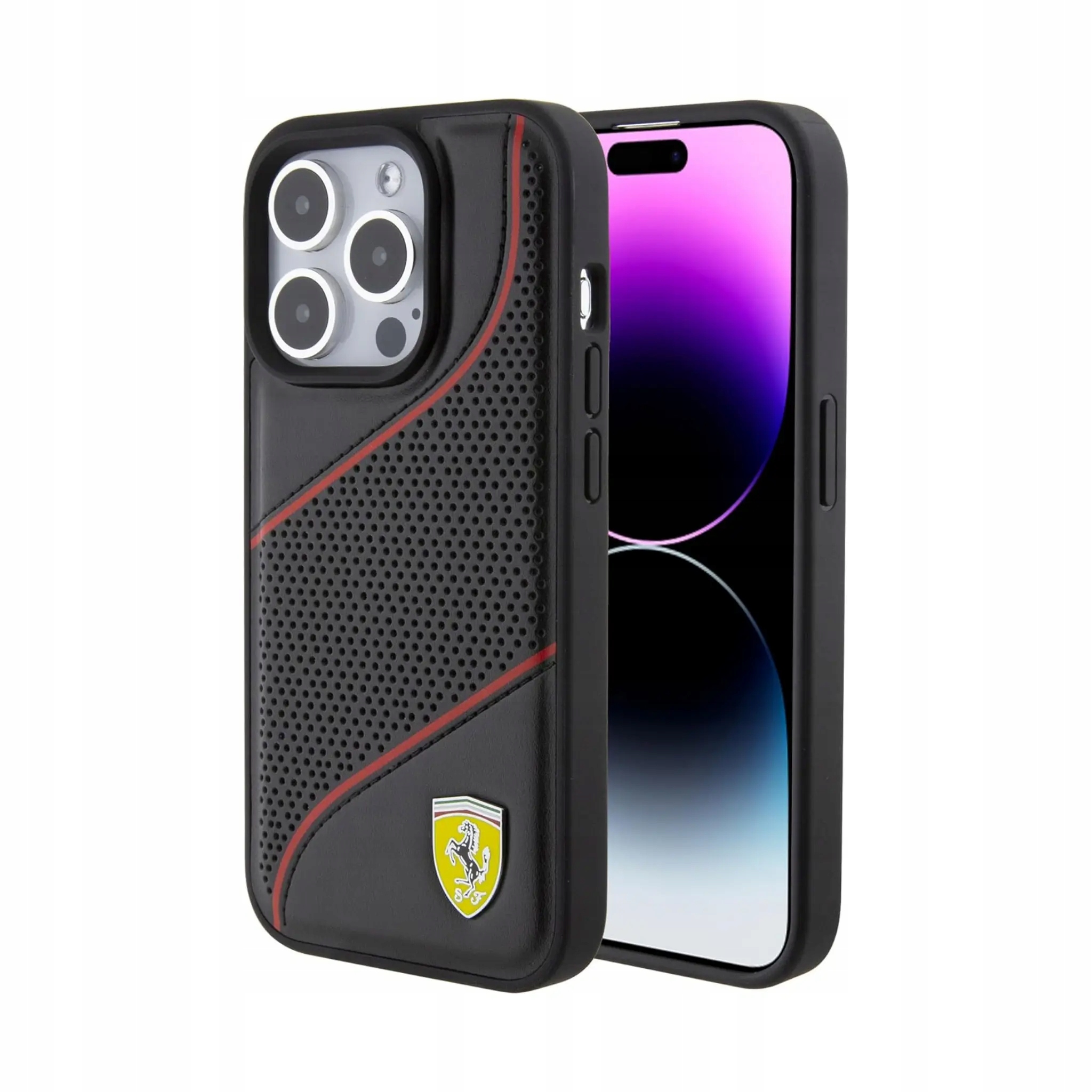 Etui Ferrari Perforated Waves, czarne iPhone 15 Pro