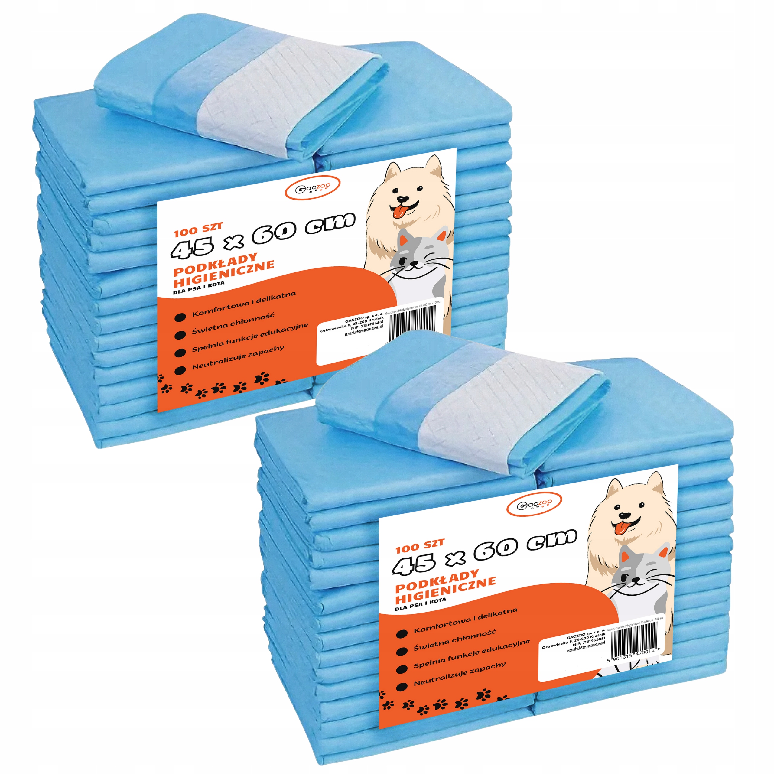 Hygienické podložky pro psa a kočku absorpční podložky 45 x 60 cm 200 ks Gaczoo