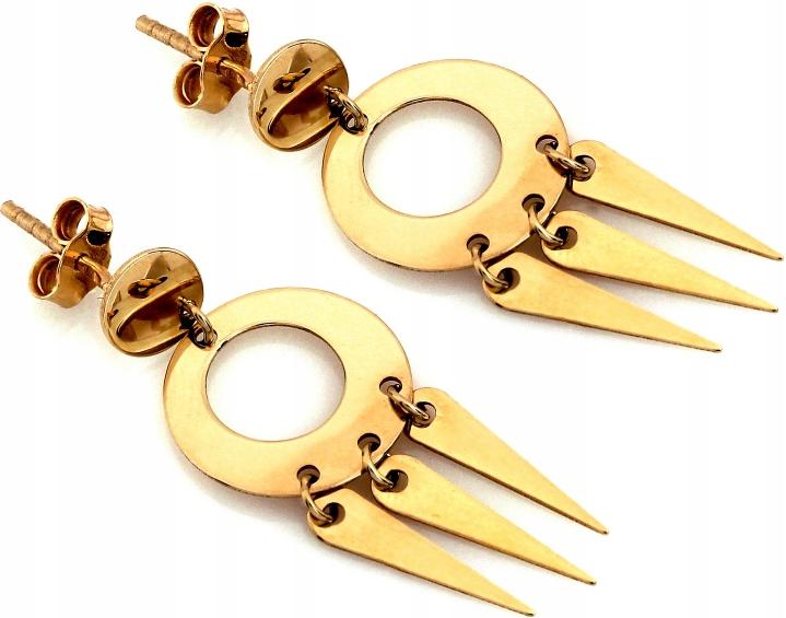 Náušnice zlaté závěsné 585 dlouhé s pohyblivými trojúhelníky 14K, módní vzor