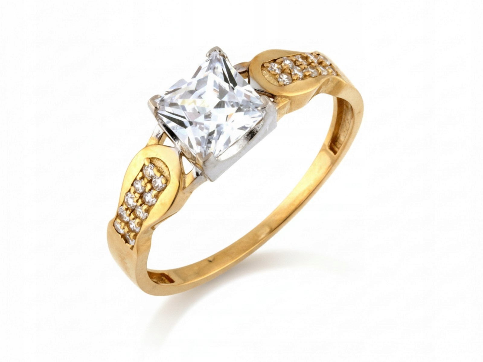 Zlatý prstýnek 585 Kwadracik s kameny 22r bílý Zirkony 2.52 g