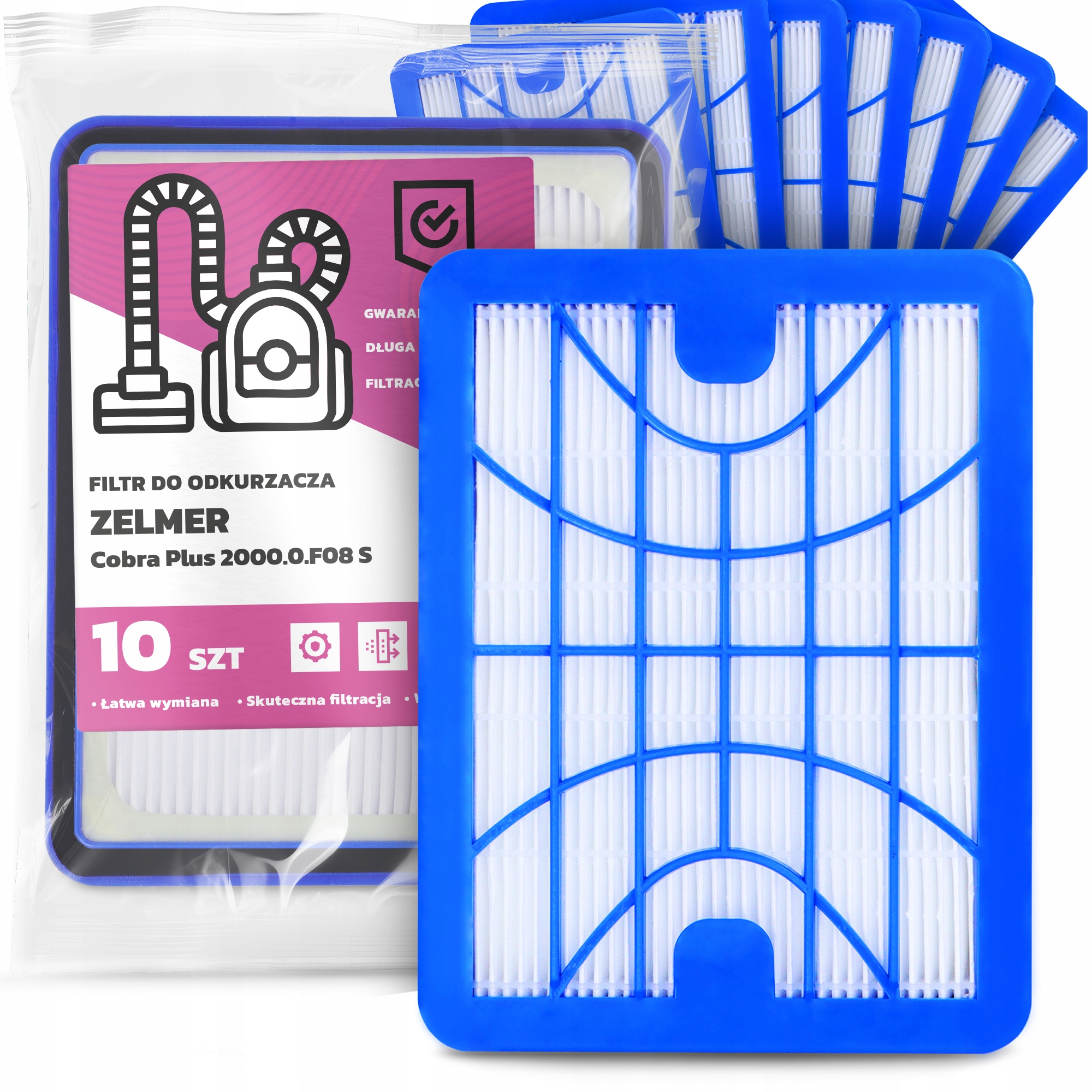 10 x Vzduchový Filtr Pro Vysavač Zelmer Cobra Plus 2000.0.F08 S Hepa Em-w