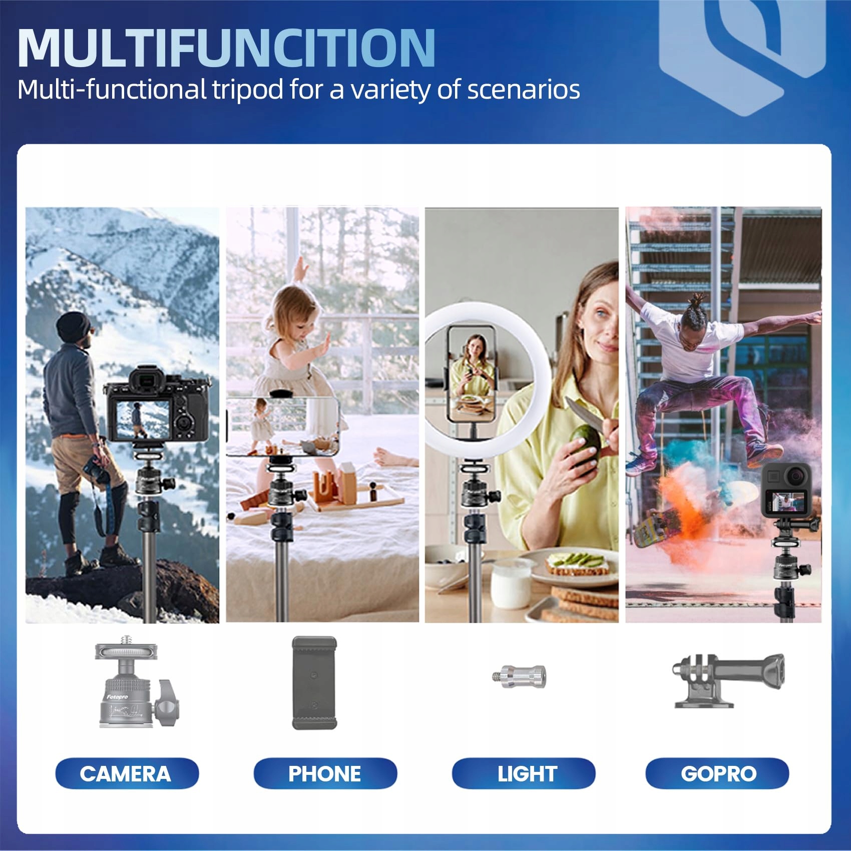 FOTOPRO Statyw 208CM Z Głowicą 360° Do Aparatu I Telefonu — miniatura 6