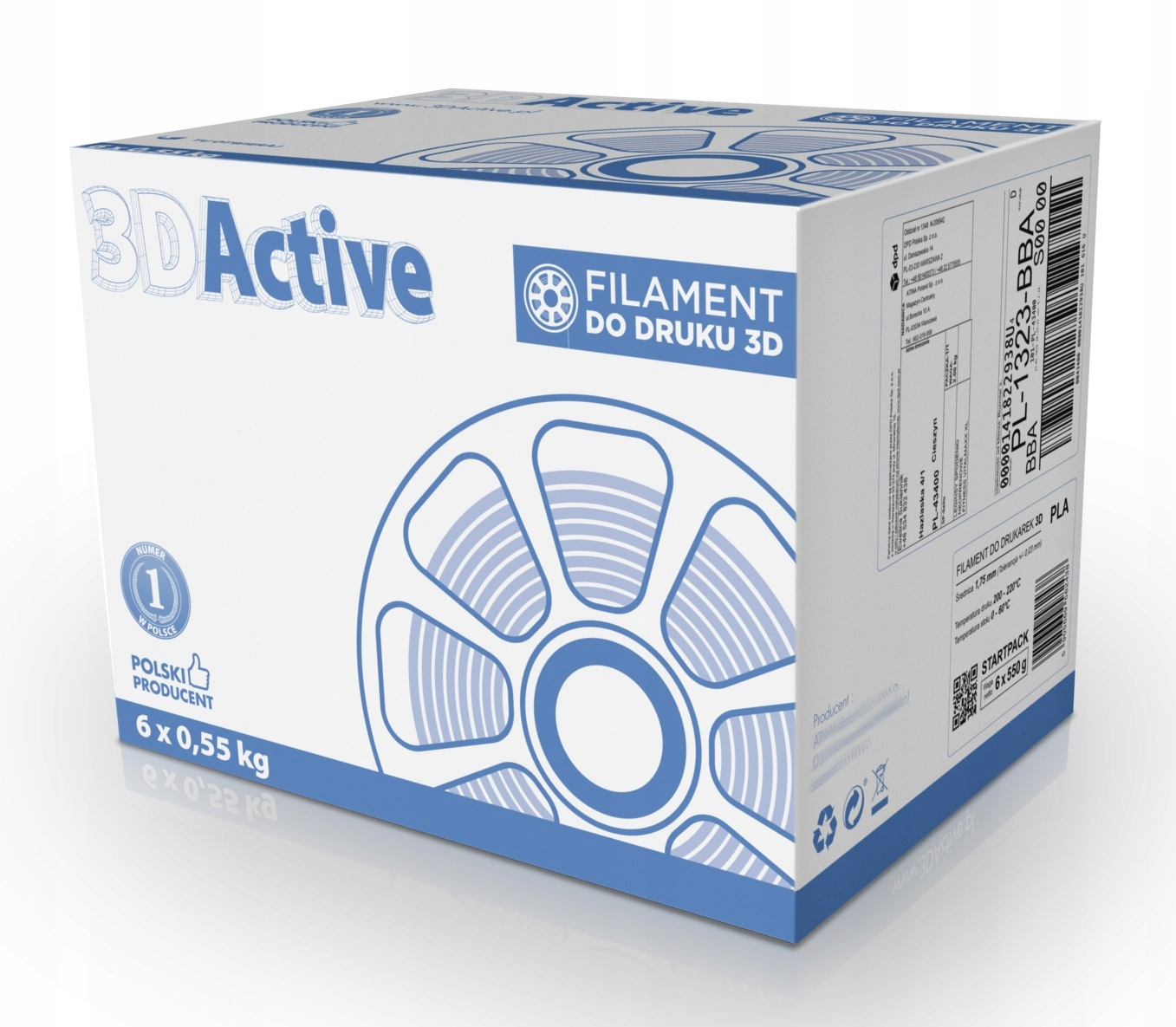 FILAMENT PLA DO DRUKAREK DŁUGOPISU 3D STARTPACK 3DACTIVE 1,75 MM 6x550 G Materiał PLA