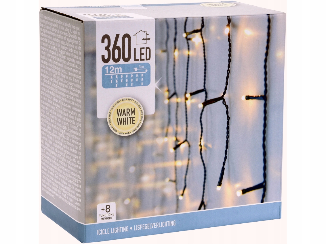 ZEWNĘTRZNA GIRLANDA KURTYNA 360 warm LED 12m 230V